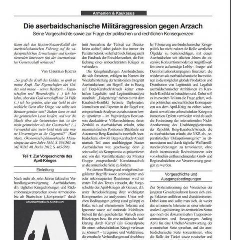 Erməni-Alman Cəmiyyətinin jurnalında iki Arzu
