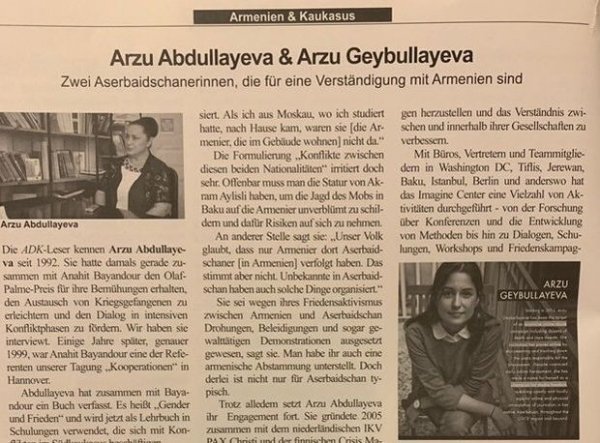Erməni-Alman Cəmiyyətinin jurnalında iki Arzu