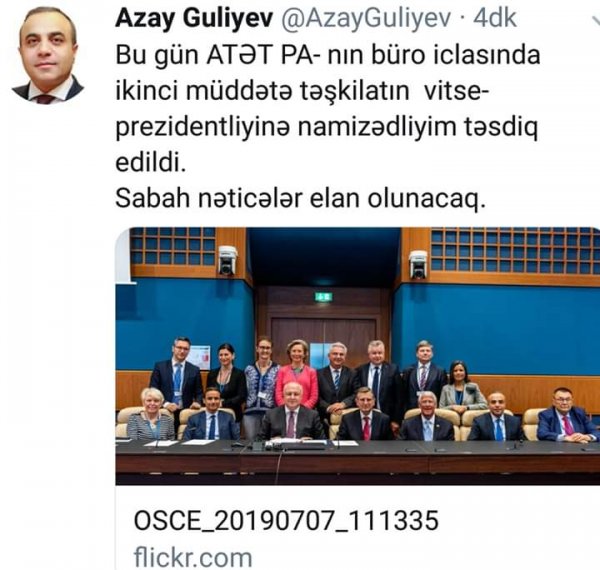 Azay Quliyevin ATƏT PA-nın vitse-prezidentliyinə namizədliyi təsdiq edilib