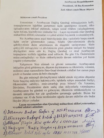 Laçın rayonundan olan Qarabağ müharibəsi əlillləri Prezidentə müraciət edib