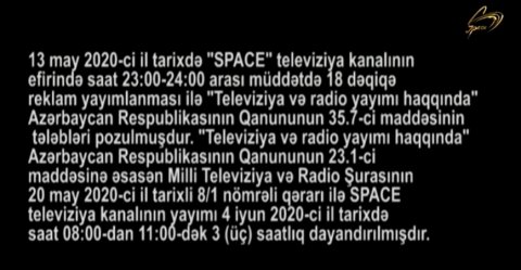 SON DƏQİQƏ: “Space” TV-nin yayımı dayandırıldı