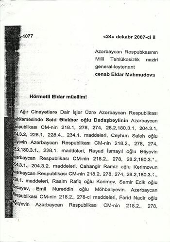 Ənvər Seyidovdan Eldar Mahmudova 