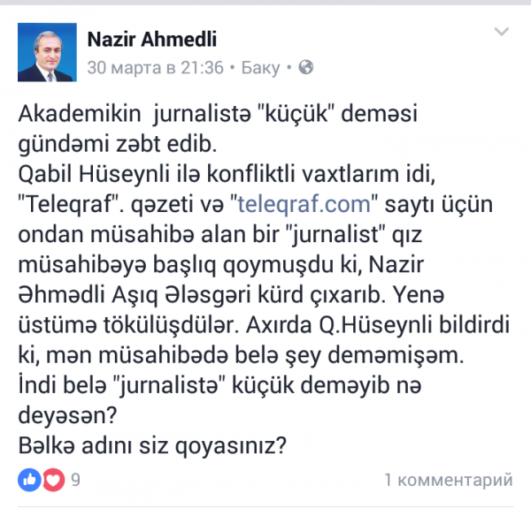 "Belə jurnalistə "küçük" deməyib nə deyəsən?" : 