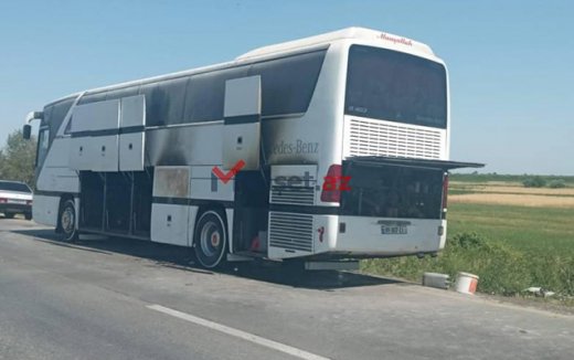 Şagirdləri Qubaya istirahətə aparan avtobus yandı - ŞƏKİL