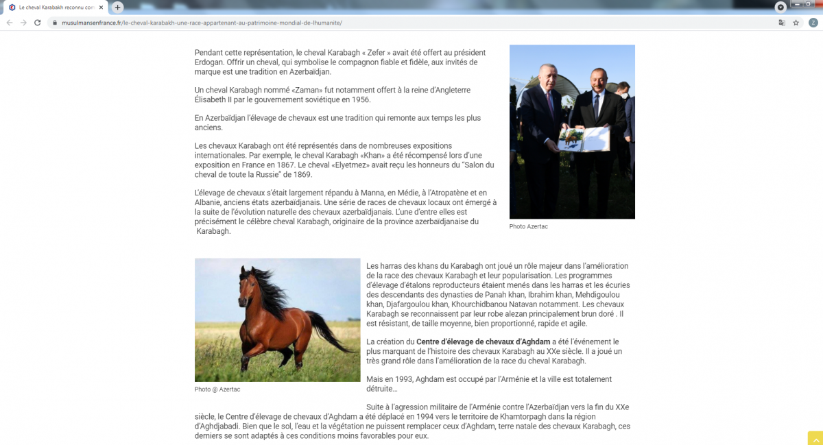 Azərbaycanlı jurnalist Fransa mediasında Qarabağ atlarından yazdı