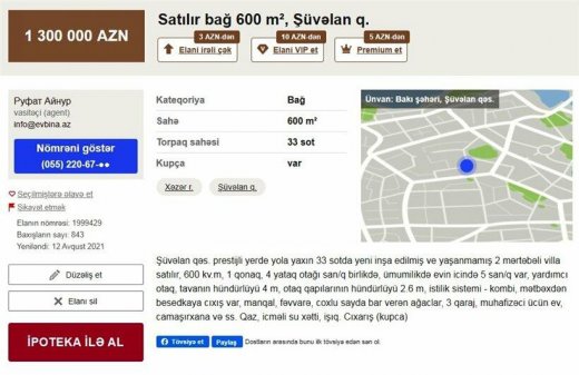 Ramiz Mehdiyevin kürəkəni borca görə villasını satır - ŞƏKİL