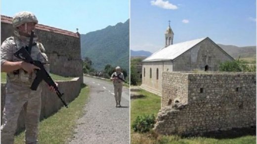 Rusiya hərbçiləri qədim məbədimiz üzərindən separatçıların əski parçasını birdəfəlik çıxardı...